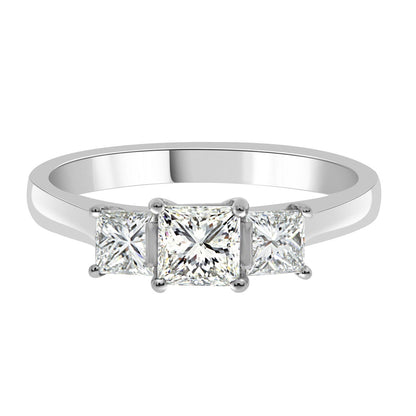 Three Stone Princess Cut Diamond Ring made from platinum