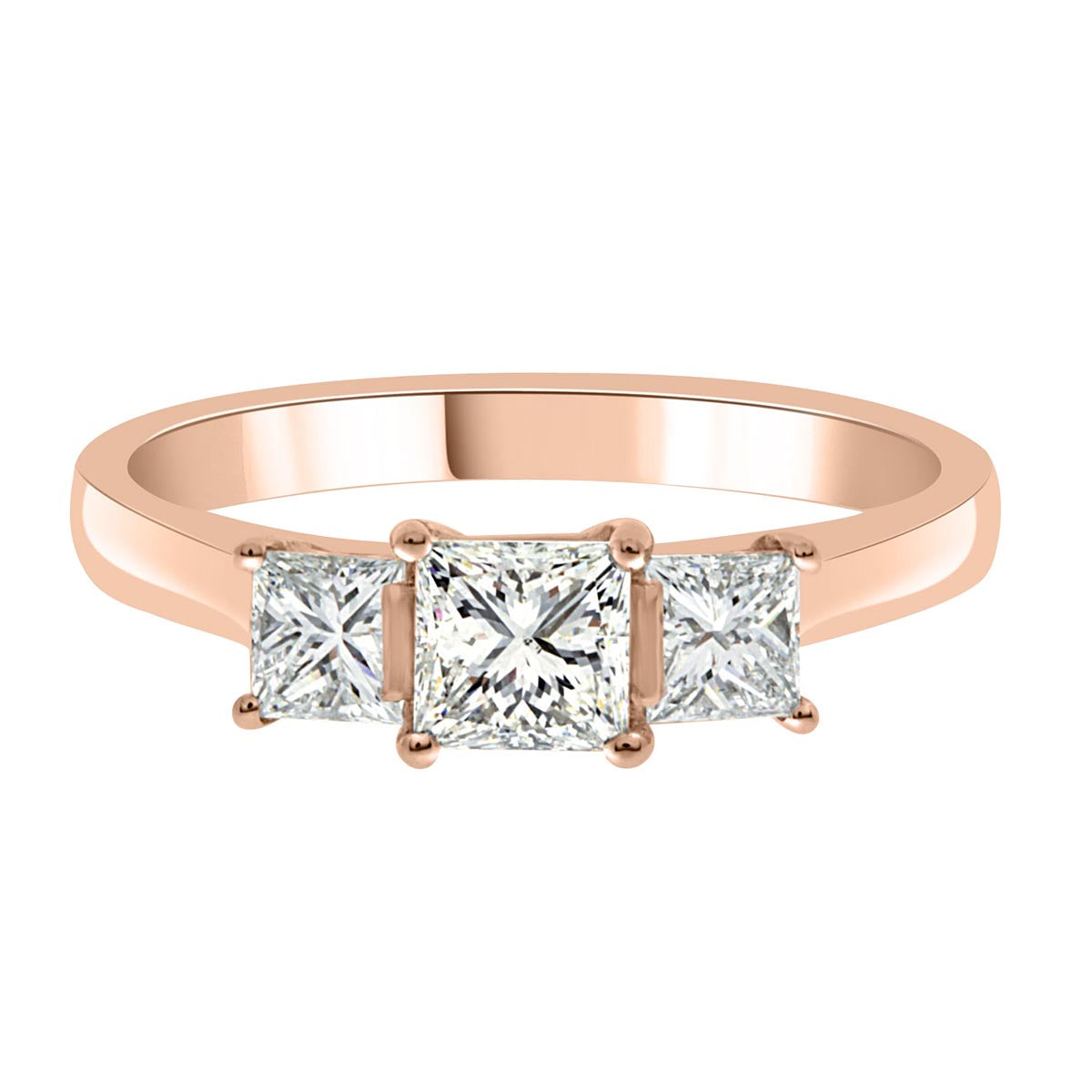 Three Stone Princess Cut Diamond Engagement Ring with Rose Gold Band - 'Emily'