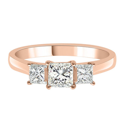 Three Stone Princess Cut Diamond Ring made from rose gold