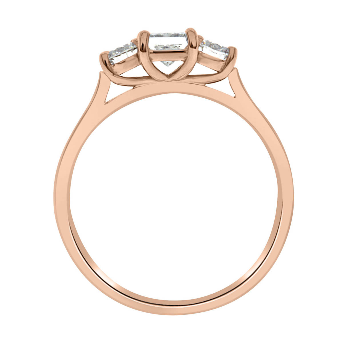 Three Stone Princess Cut Diamond Engagement Ring with Rose Gold Band - 'Emily'