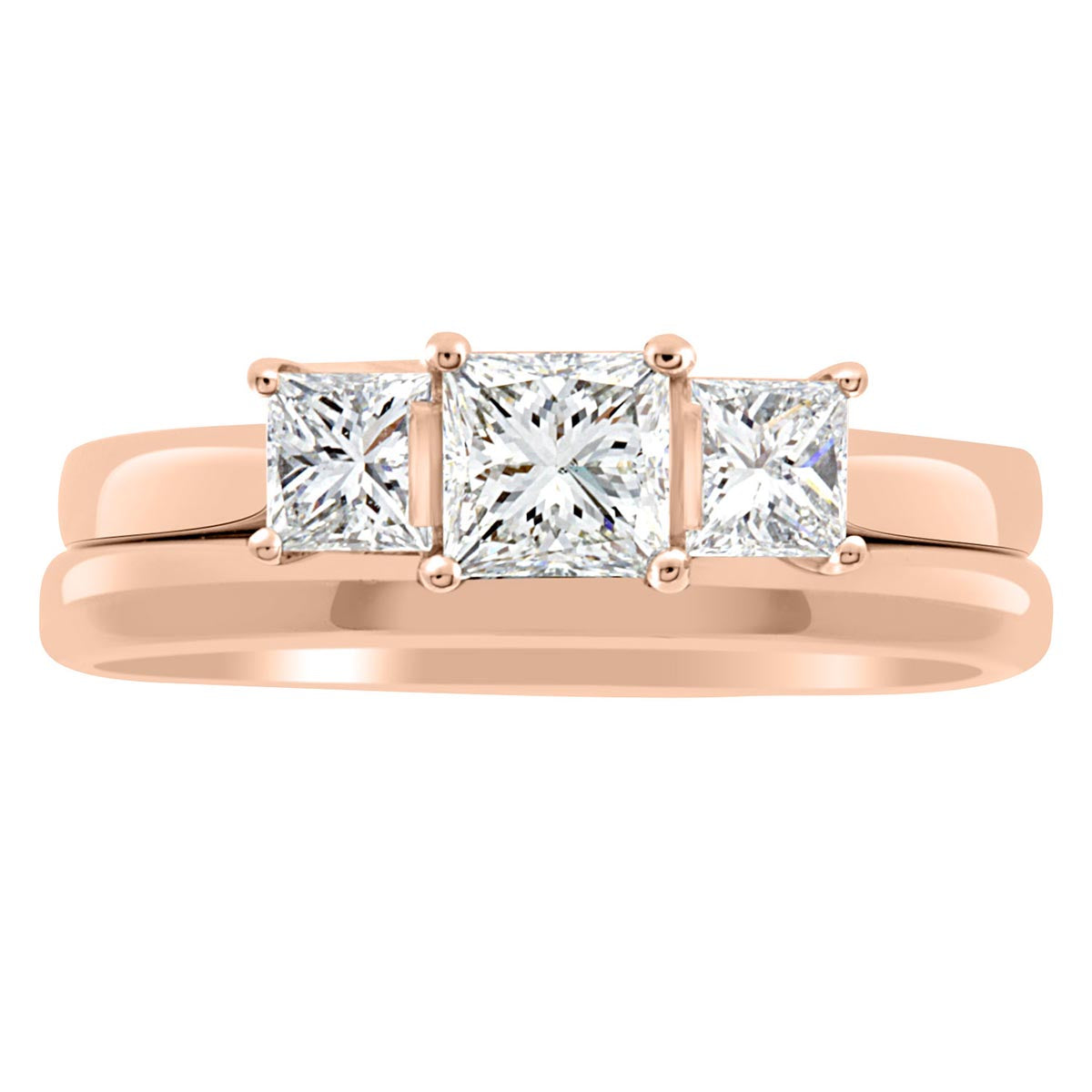 Three Stone Princess Cut Diamond Engagement Ring with Rose Gold Band - 'Emily'