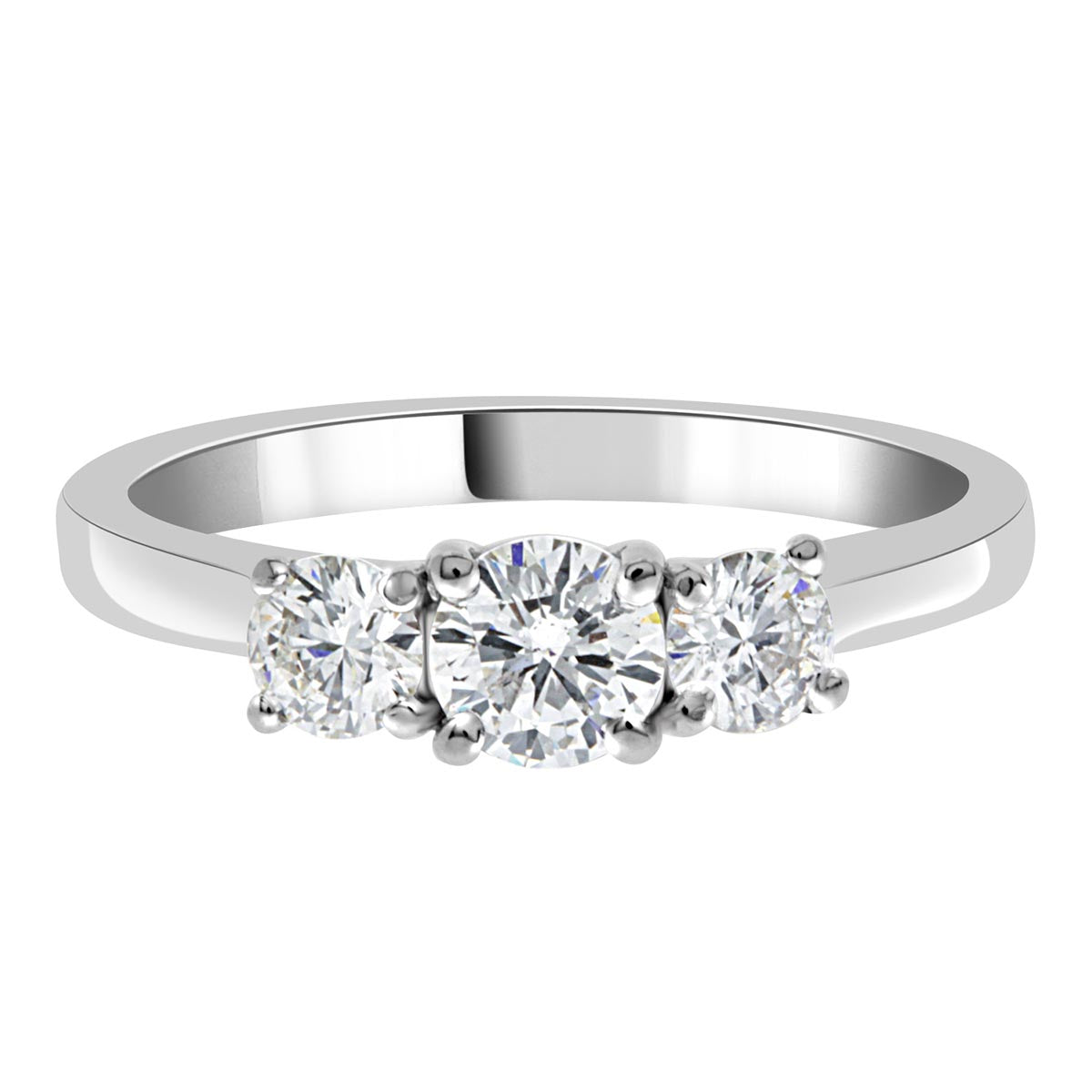 Round Cut Diamond Trilogy Engagement Ring with Platinum Pave Set Band - 'Helen'