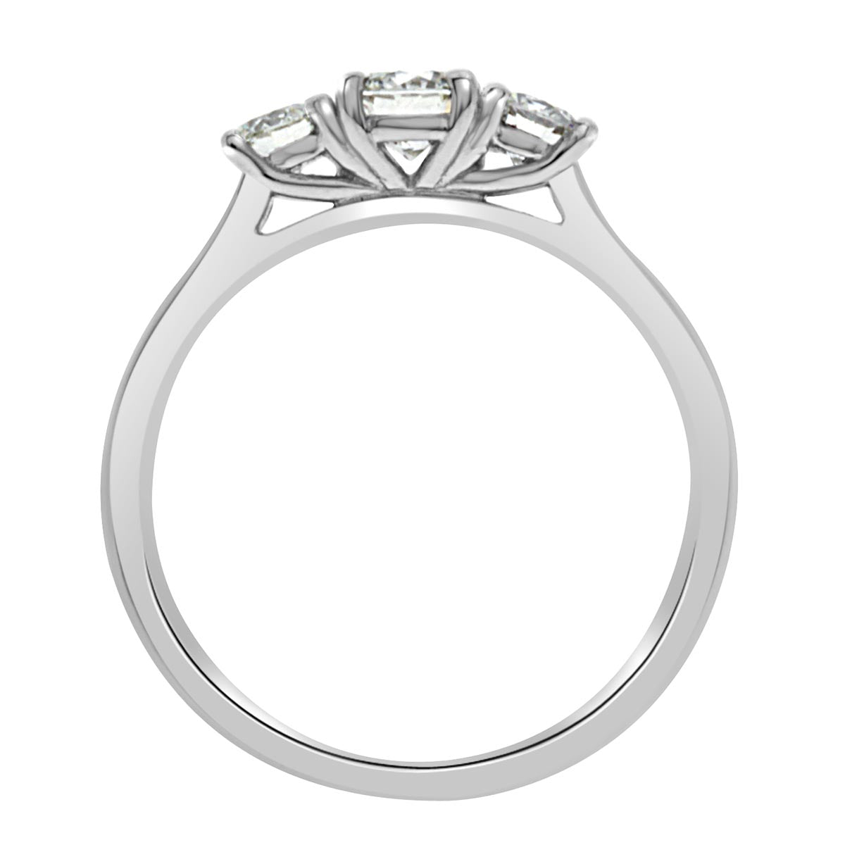 Round Cut Diamond Trilogy Engagement Ring with Platinum Pave Set Band - 'Helen'