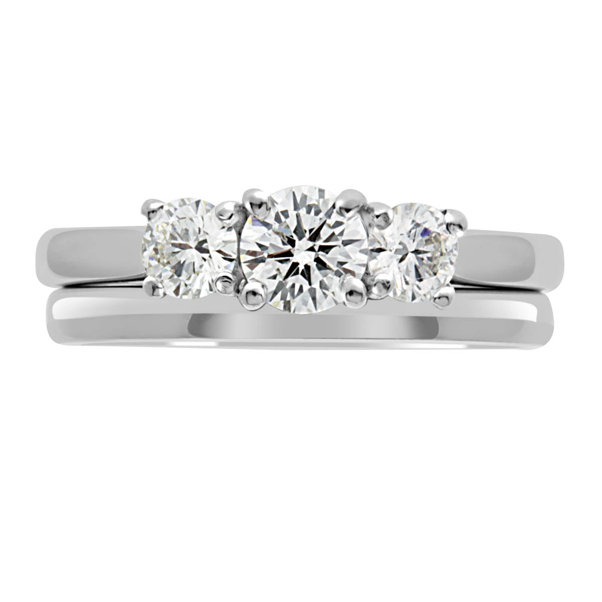 Round Cut Diamond Trilogy Engagement Ring with Platinum Pave Set Band - 'Helen'