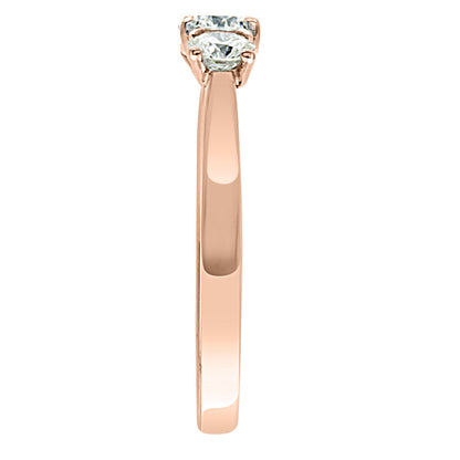 Trilogy Engagement Ring made in rose gold from a side view