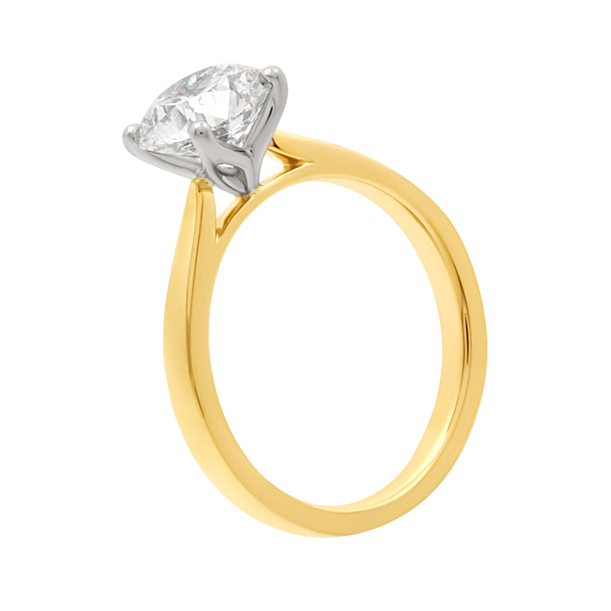 Tulip Setting Solitaire Engagement Ring In Yellow and white Gold at an angle