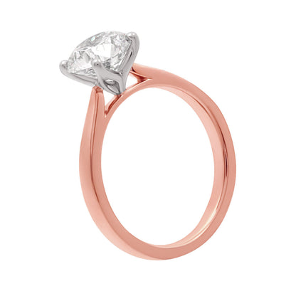 Tulip Setting Solitaire Engagement Ring In Rose and White Gold at an angle