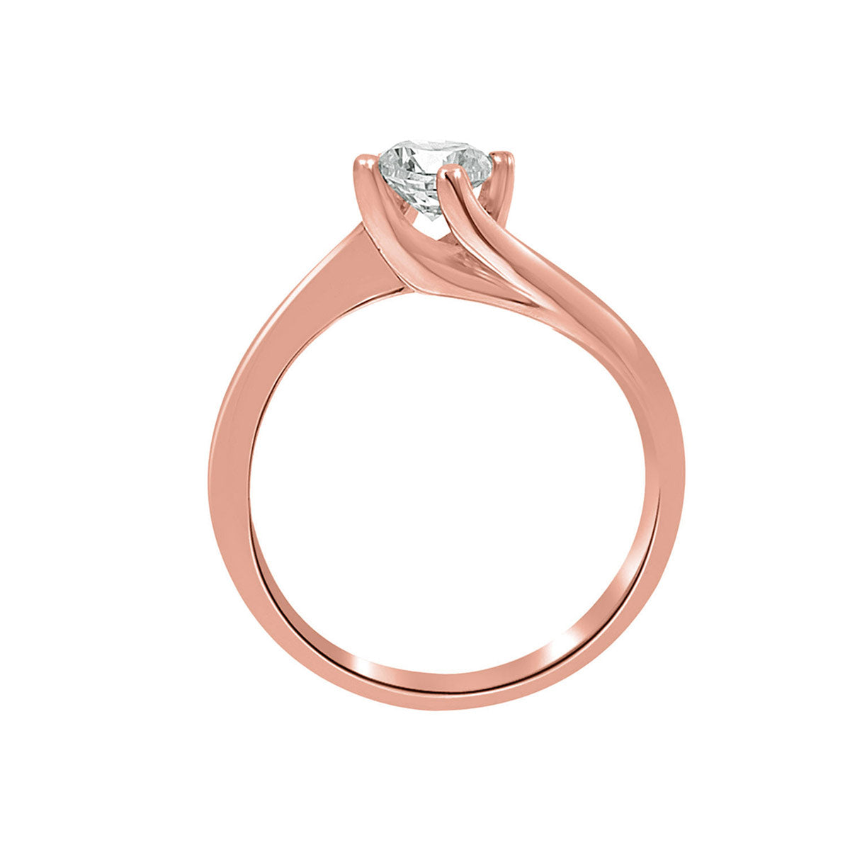 Twisted Band Solitaire Engagement Ring in rose gold standing upright