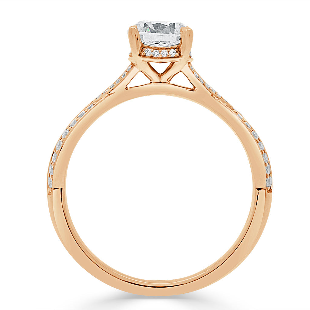 Round Cut Diamond Engagement Ring with Rose Gold Pave Twisted Band - 'Betsy'