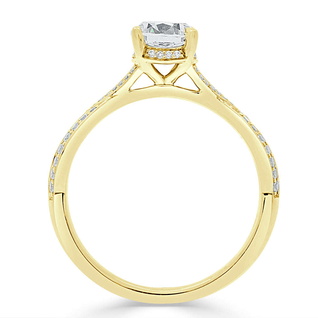 Round Cut Diamond Engagement Ring with Yellow Gold Pave Twisted Band - 'Betsy'