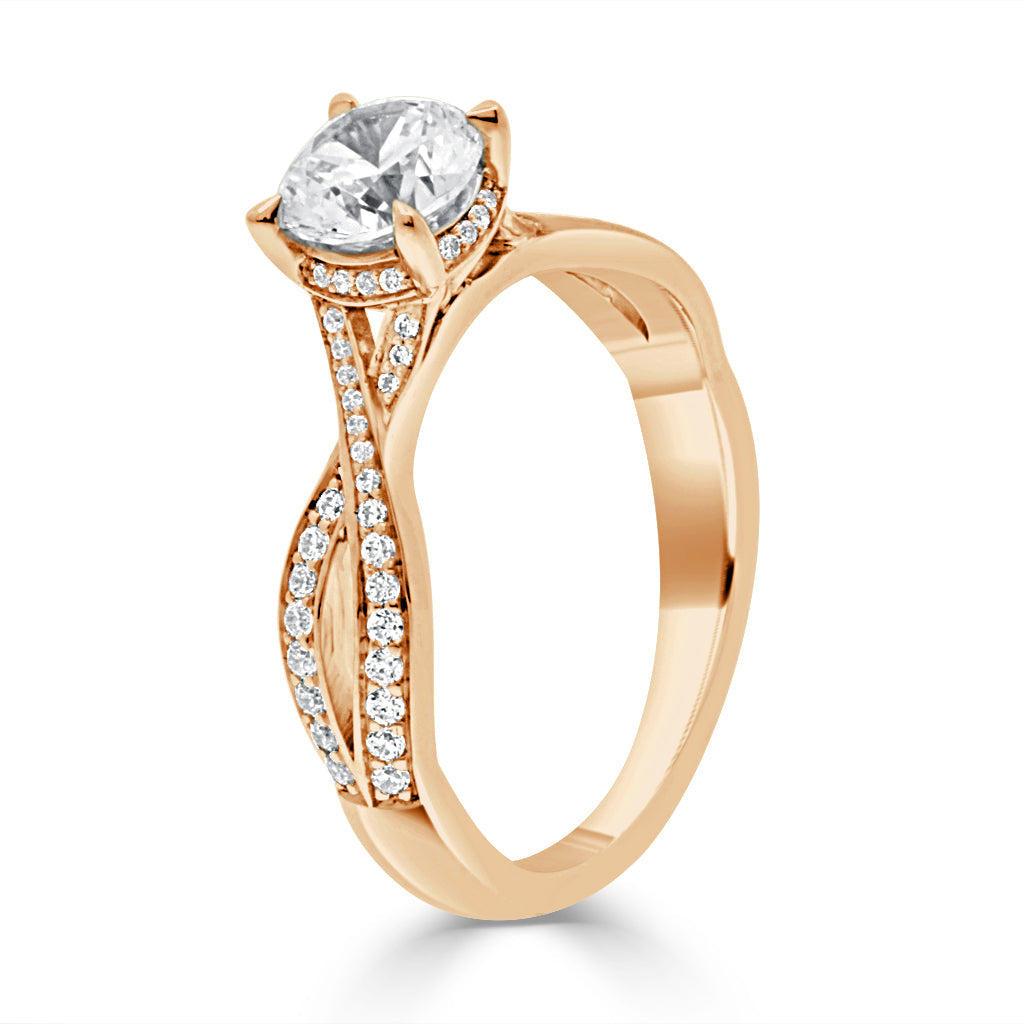 Round Cut Diamond Engagement Ring with Rose Gold Pave Twisted Band - 'Betsy'