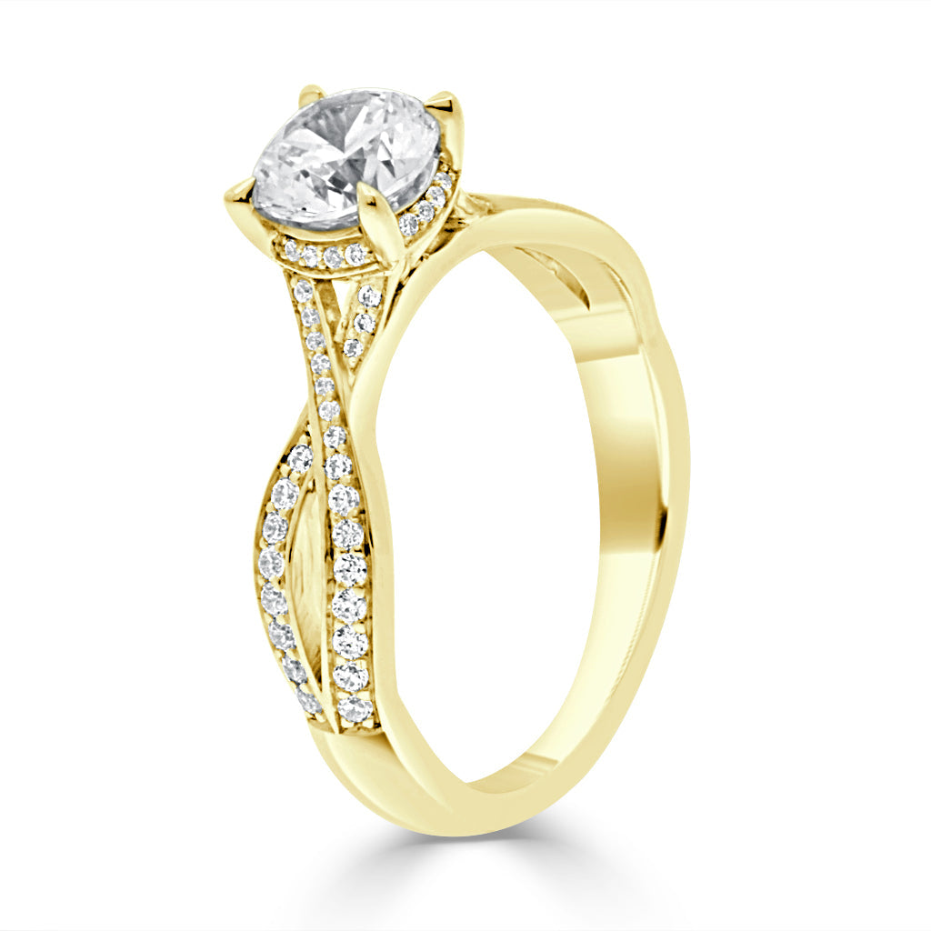 Round Cut Diamond Engagement Ring with Yellow Gold Pave Twisted Band - 'Betsy'