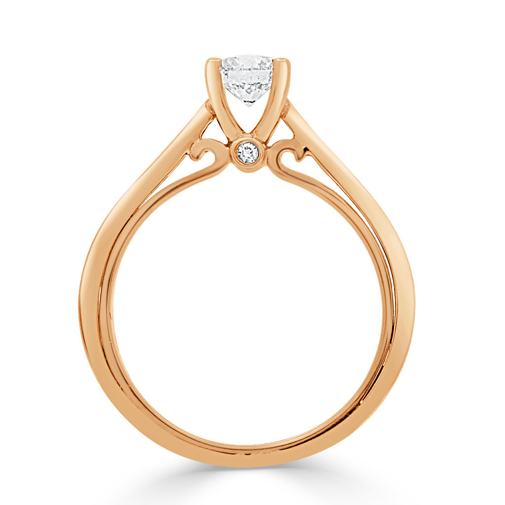 Round Cut Diamond Engagement Ring with Two Tone Rose Gold Band - 'Pamela'