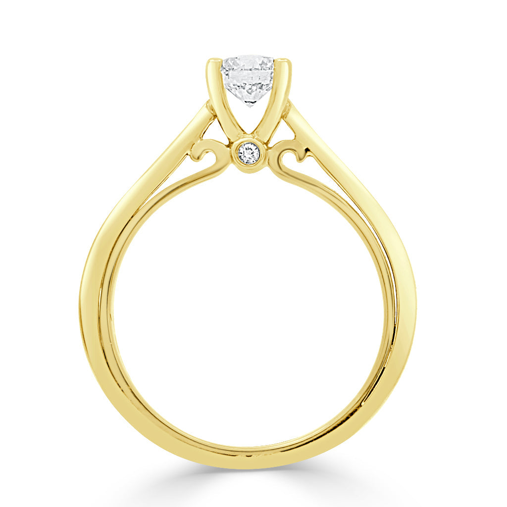 Round Cut Diamond Engagement Ring with Two Tone Yellow Gold Band - 'Pamela'