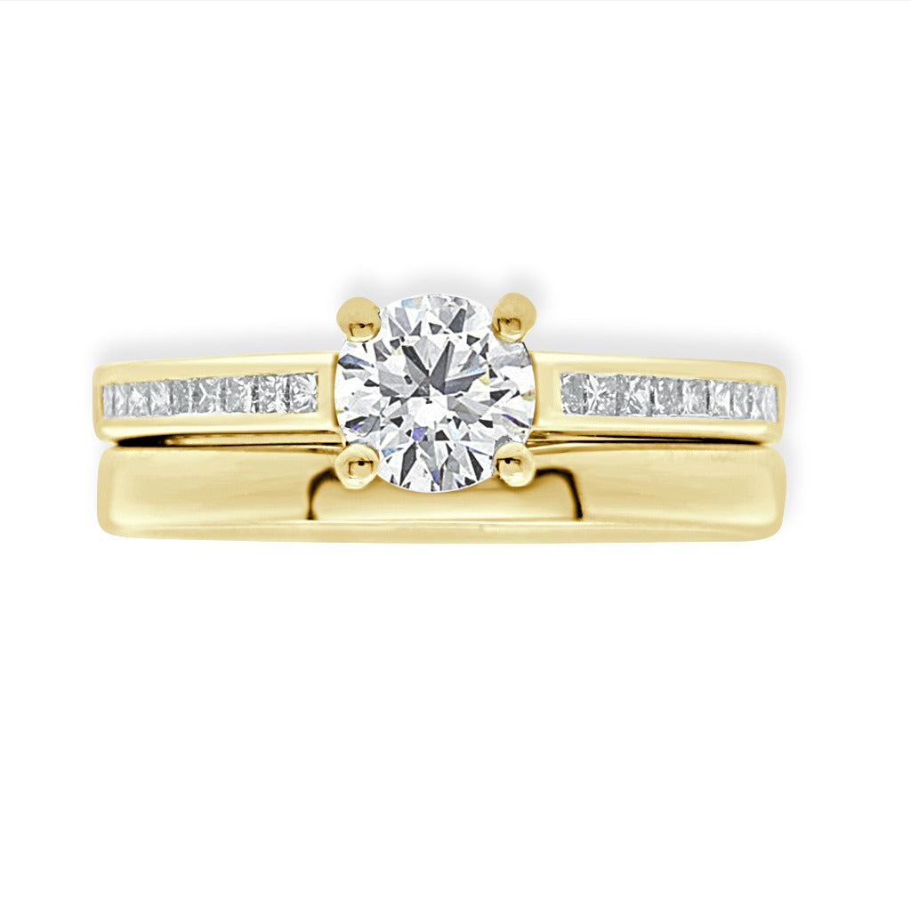 Round Cut Diamond Engagement Ring with Two Tone Yellow Gold Band - 'Pamela'