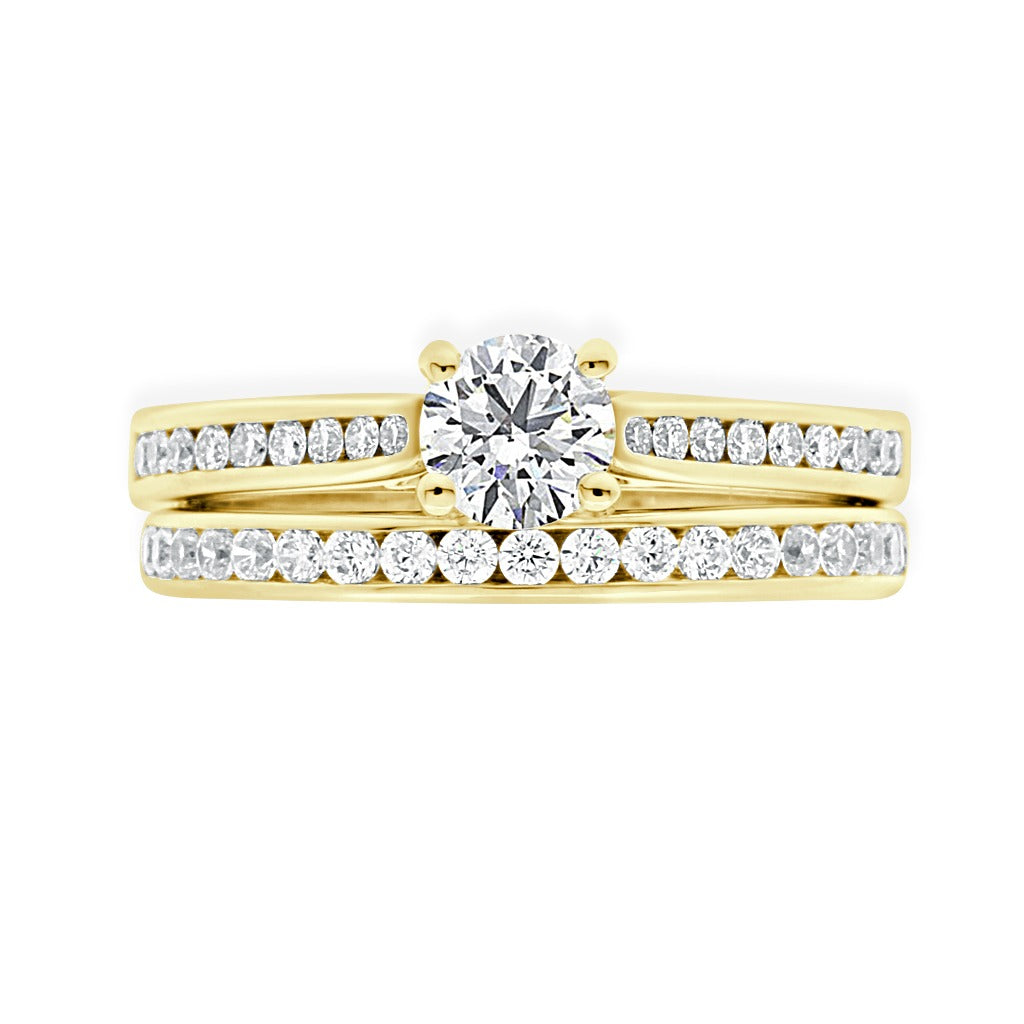 Round Cut Diamond Engagement Ring with Two Tone Yellow Gold Band - 'Pamela'