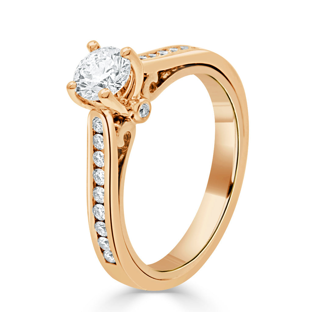 Round Cut Diamond Engagement Ring with Two Tone Rose Gold Band - 'Pamela'