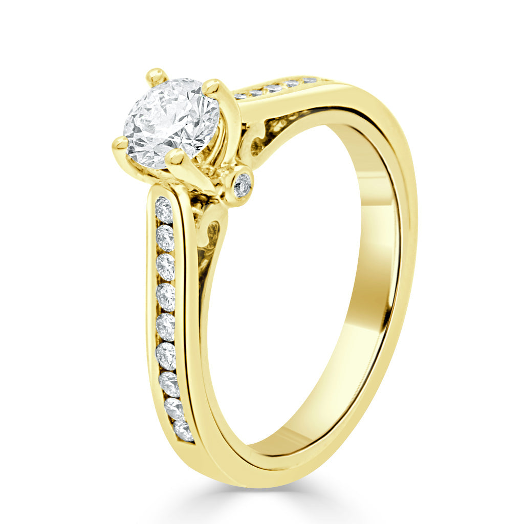 Round Cut Diamond Engagement Ring with Two Tone Yellow Gold Band - 'Pamela'