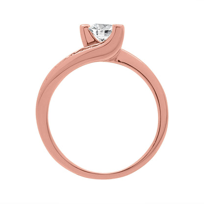 Unusual Diamond Engagement Ring Set in rose Gold standing upright