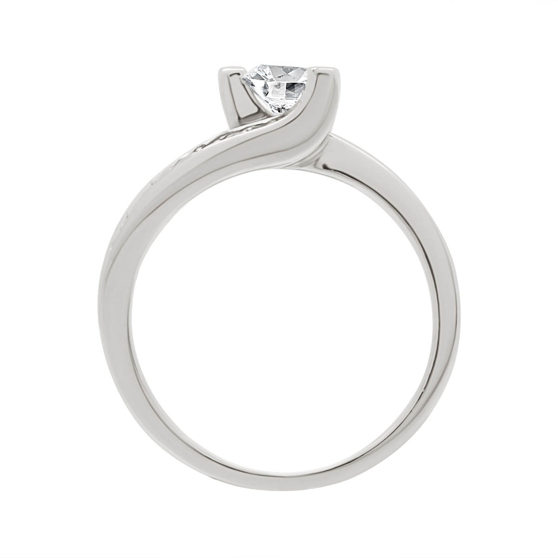 Unusual Diamond Engagement Ring Set in Platinum standing upright