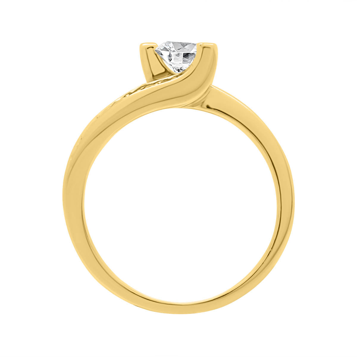 Unusual Diamond Engagement Ring Set in yellow Gold standing vertical