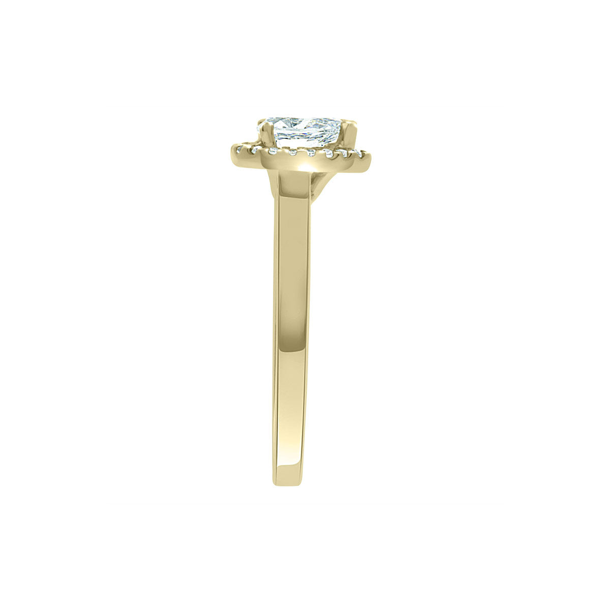 Vintage Engagement Ring with Pear Shape Diamond in yellow gold, a end view perspective