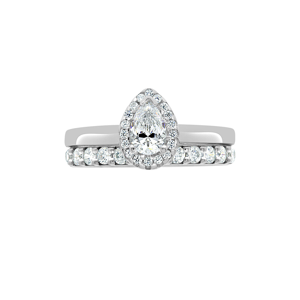 Vintage Engagement Ring with Pear Shape Diamond with a matching diamond wedding ring