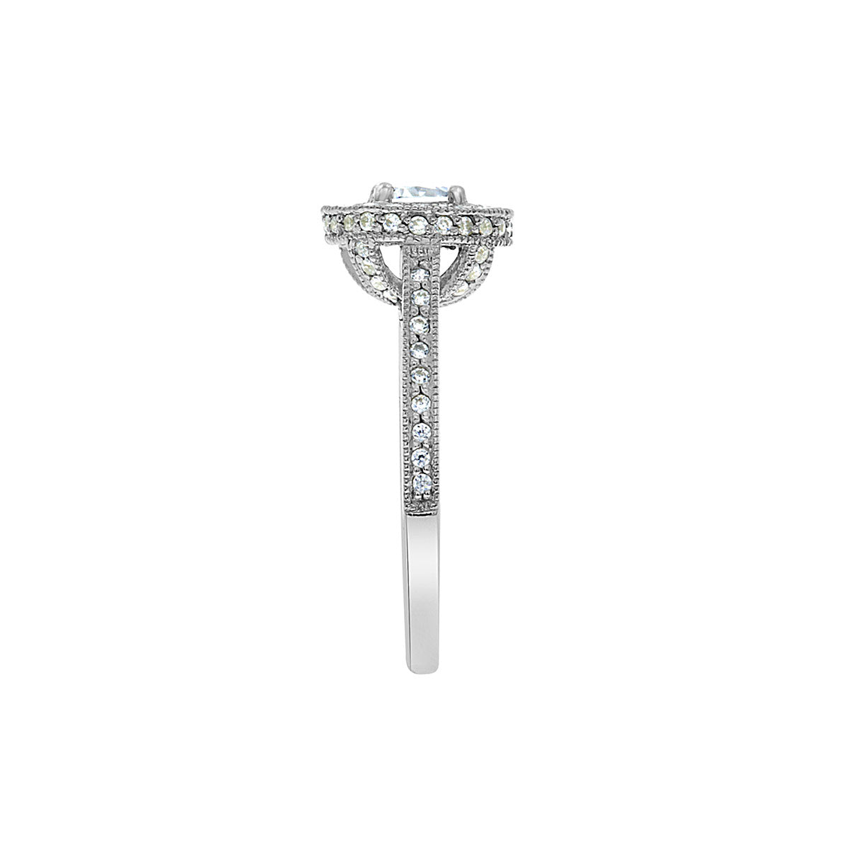 Round Cut Halo Diamond Vintage Engagement Ring with Platinum Set Band - 'Stephanie'