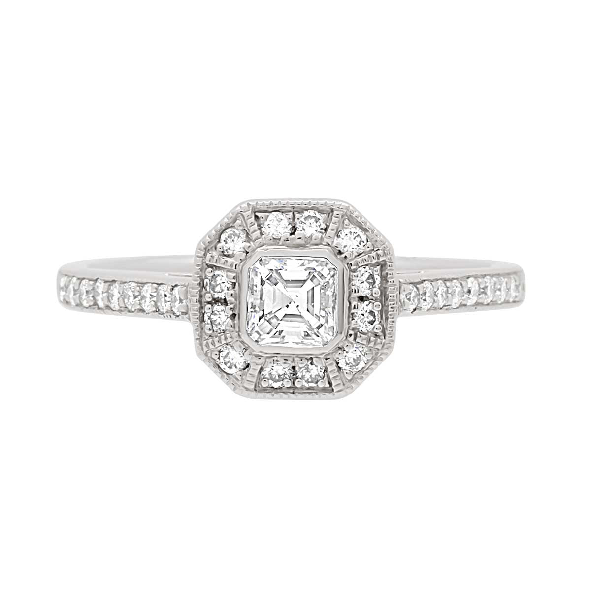 Asscher Cut Diamond Halo Vintage Engagement Ring with Platinum Set Band - 'Lexi'