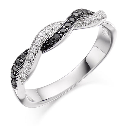 White And Black Diamond Eternity Ring With A Twist set in white gold