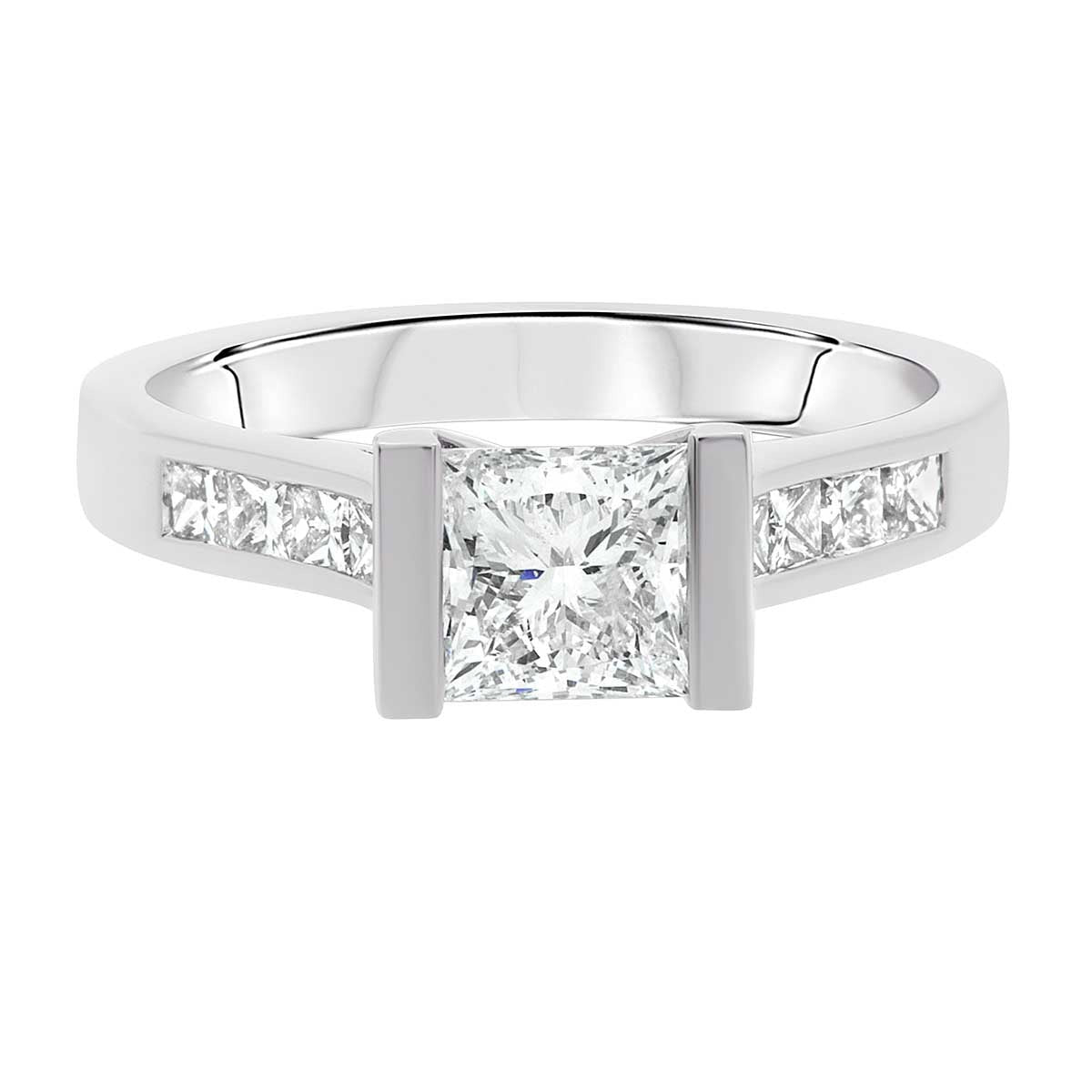 Princess Cut Diamond Engagement Ring with Platinum Wide Band - 'Paula'