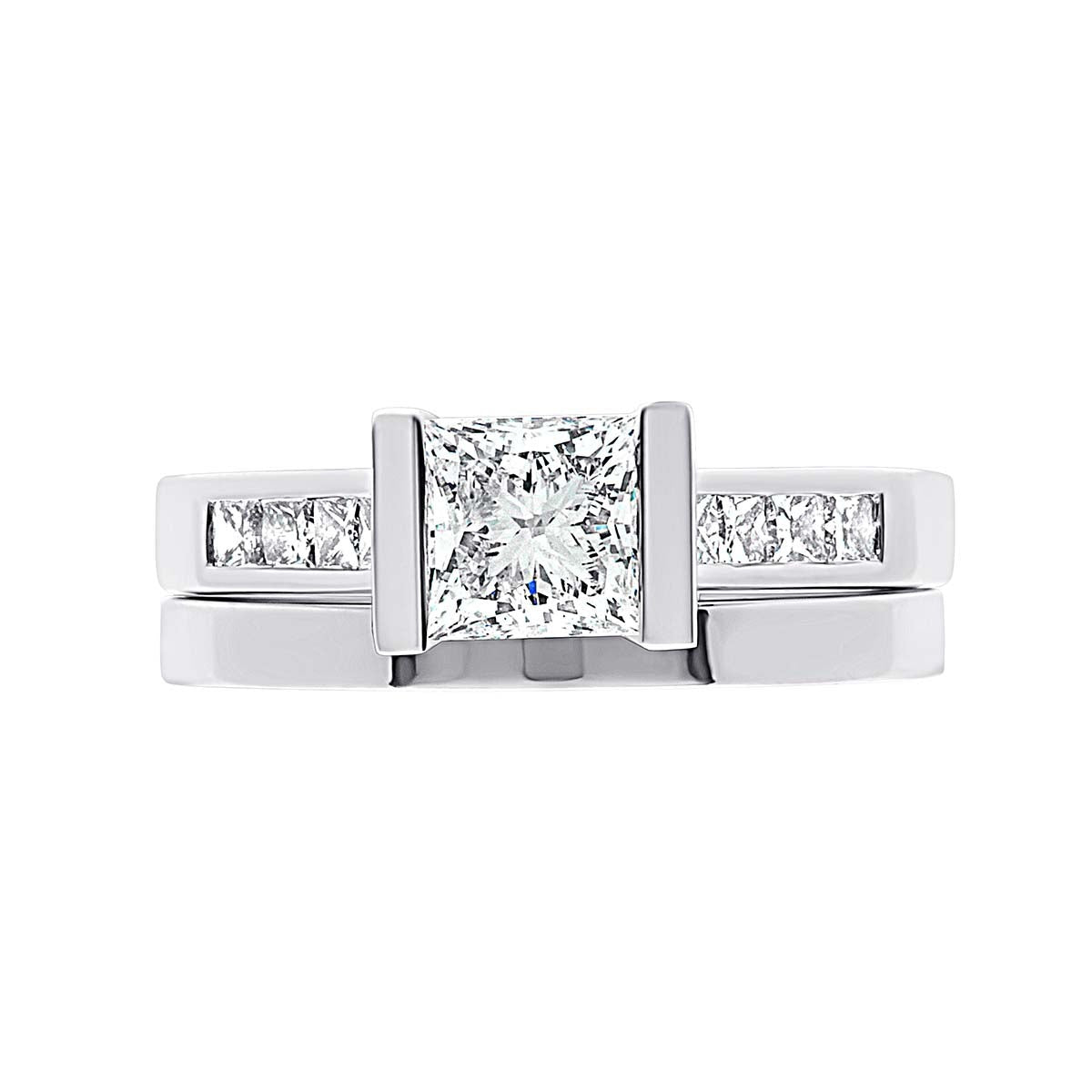 Princess Cut Diamond Engagement Ring with White Gold Wide Band - 'Paula'