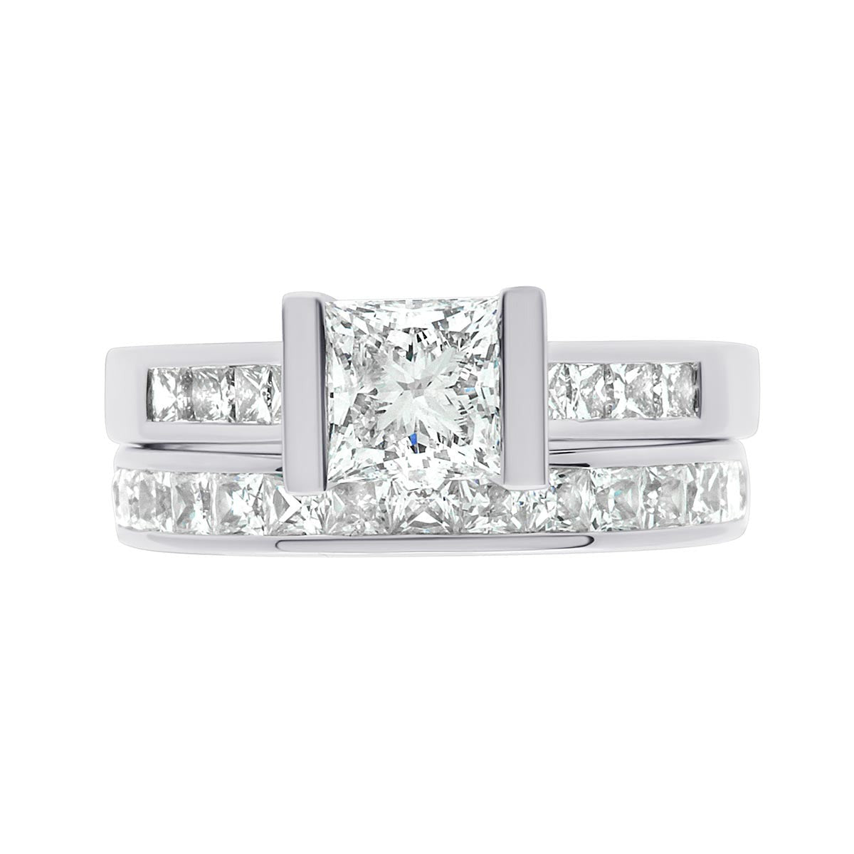 Princess Cut Diamond Engagement Ring with White Gold Wide Band - 'Paula'