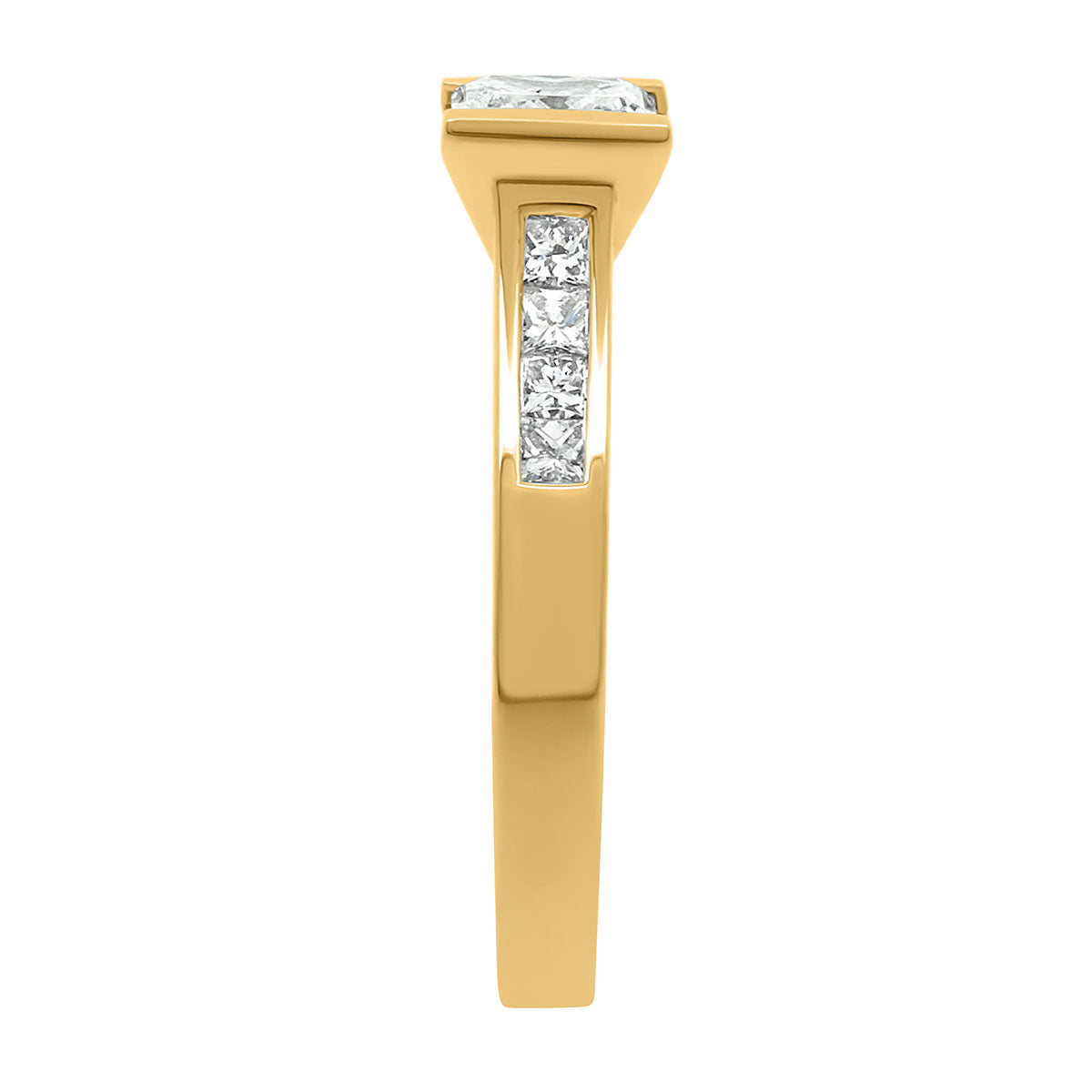 Princess Cut Diamond Engagement Ring with Yellow Gold Wide Band - 'Paula'