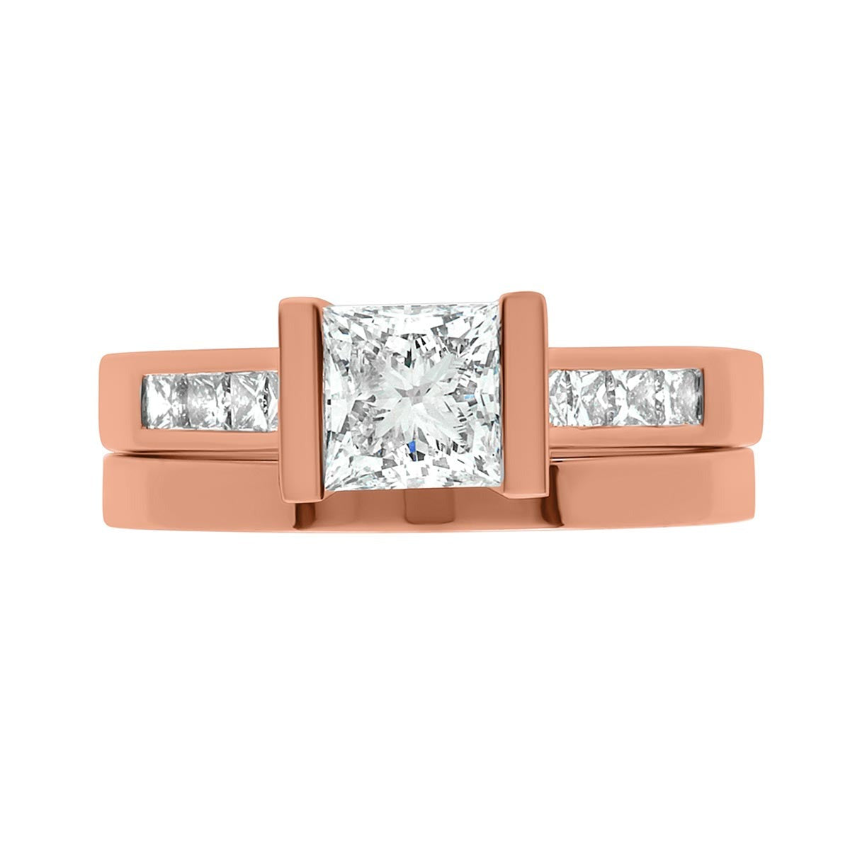 Princess Cut Diamond Engagement Ring with Rose Gold Wide Band - 'Paula'