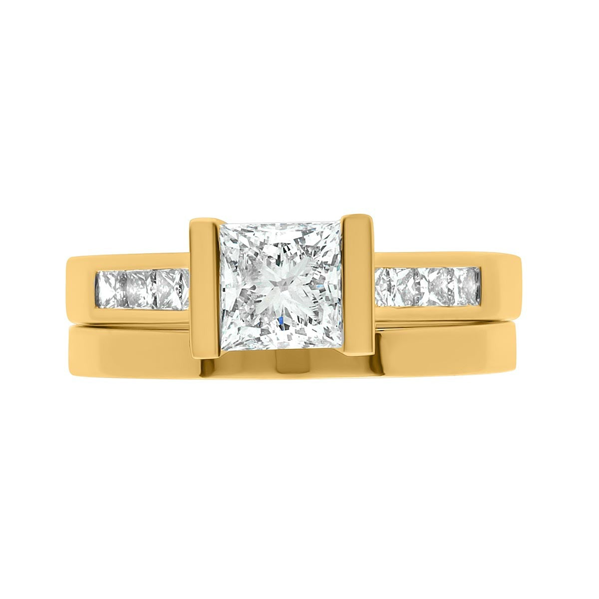 Princess Cut Diamond Engagement Ring with Yellow Gold Wide Band - 'Paula'