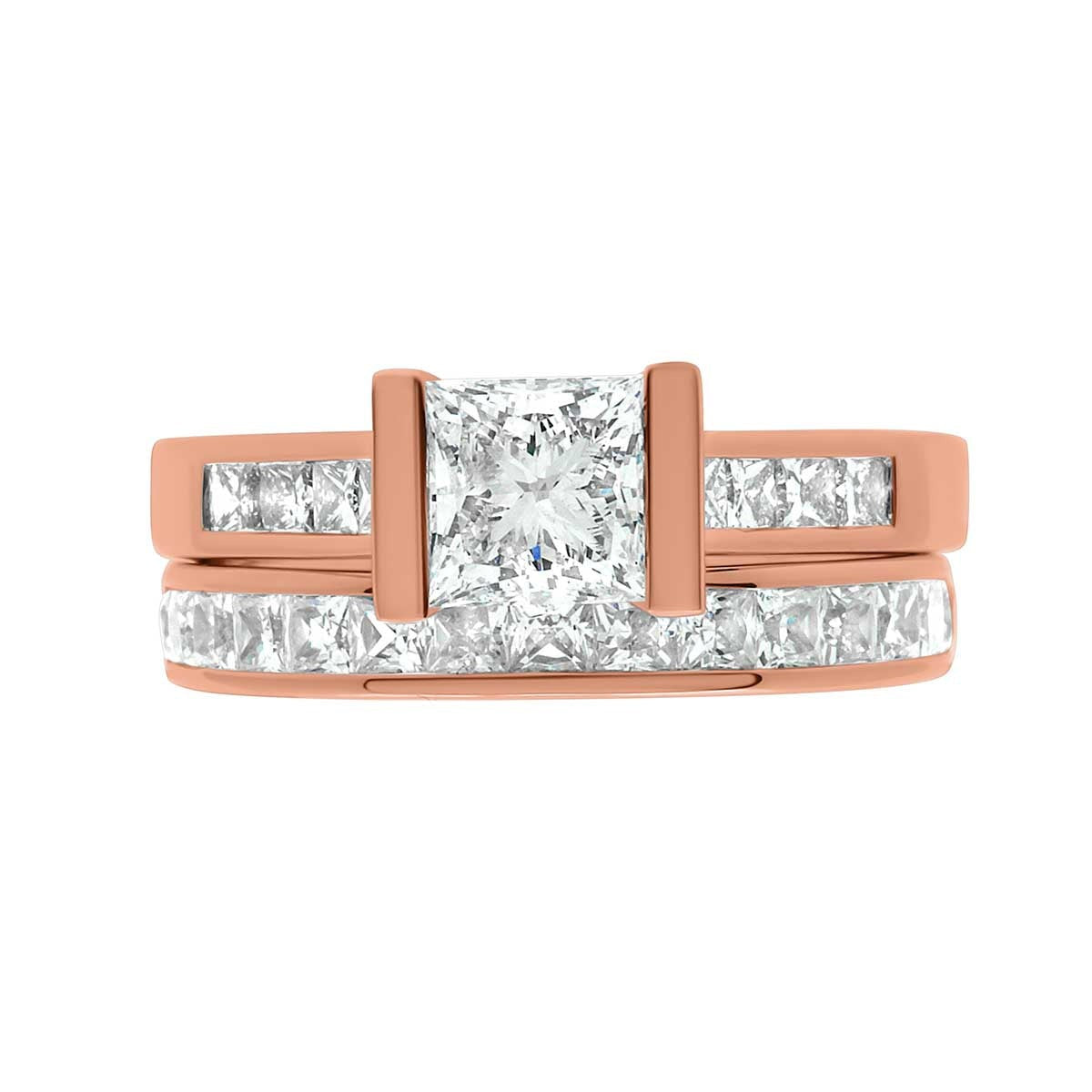 Princess Cut Diamond Engagement Ring with Rose Gold Wide Band - 'Paula'