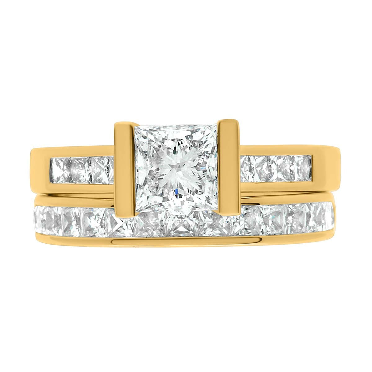 Princess Cut Diamond Engagement Ring with Yellow Gold Wide Band - 'Paula'