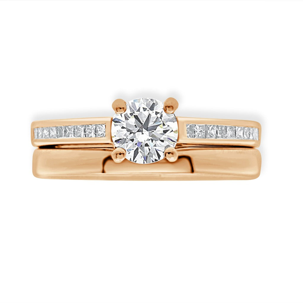 Round Cut Diamond Engagement Ring with Two Tone Rose Gold Band - 'Pamela'