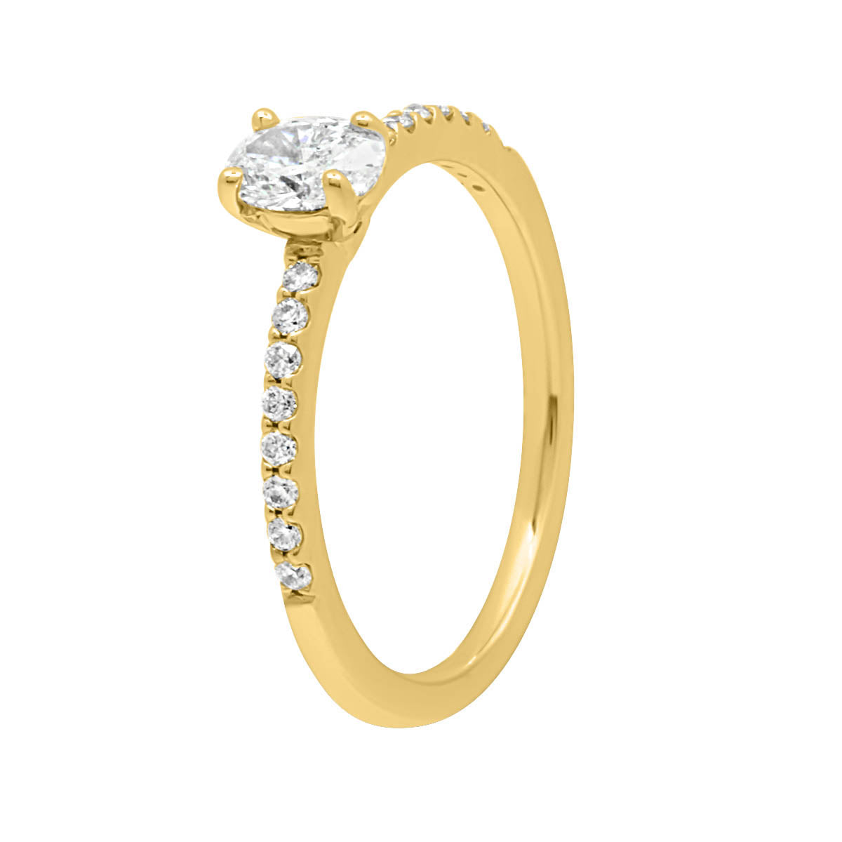 Oval with Scallop Set Band in yellow gold in an angled position