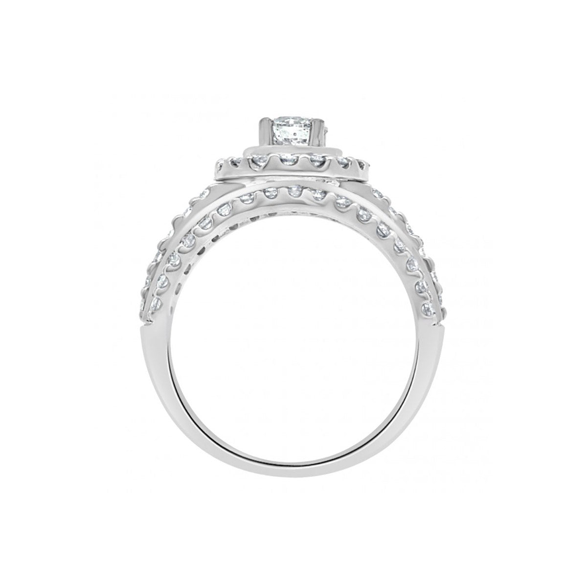 Three Band Engagement Ring in white gold viewed in an upright position