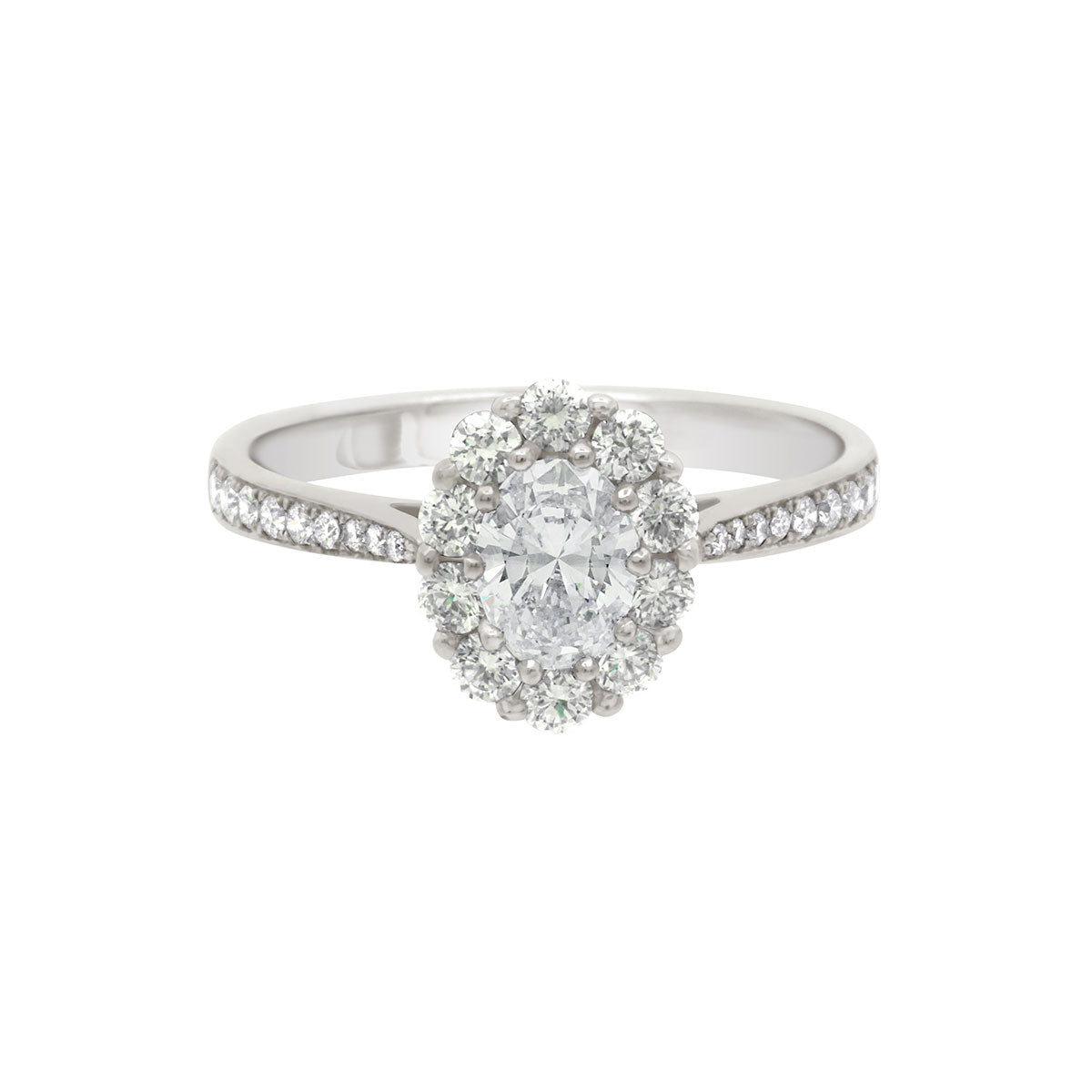 Cluster Engagement Ring with diamond shoulders in white gold
