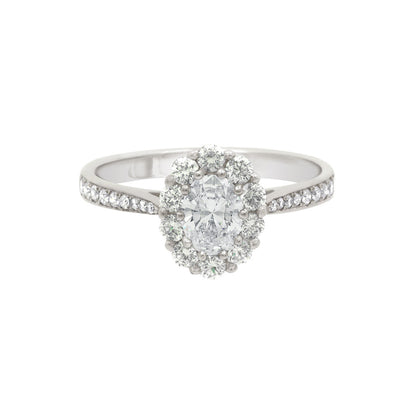 Cluster Engagement Ring with diamond shoulders in white gold