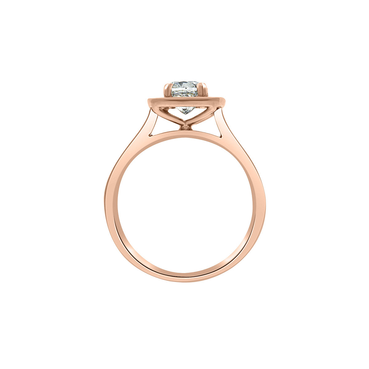 Cushion Cut Diamond Ring in rose gold in an upright position