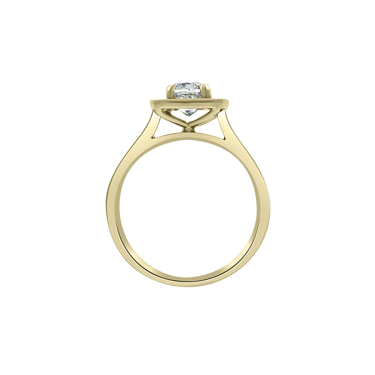 Cushion Cut Diamond Ring in yellow gold in a vertical position