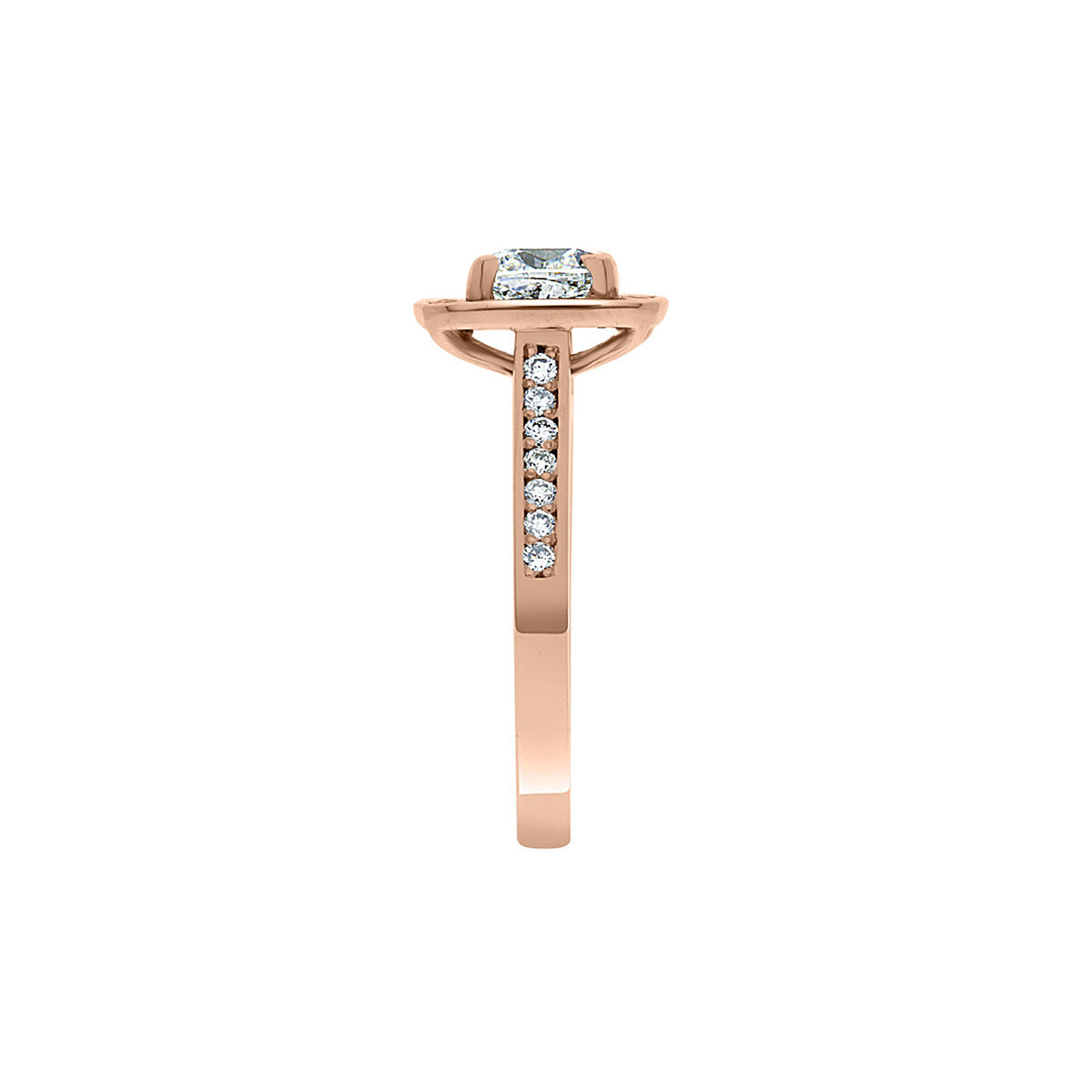 Cushion Cut Diamond Ring in rose gold viewed from the side