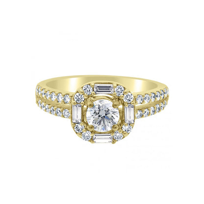 Baguette and Round Diamond Engagement Ring in yellow gold