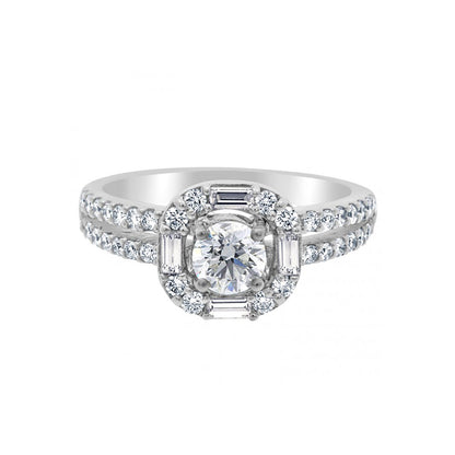 Baguette and Round Diamond Engagement Ring in white gold