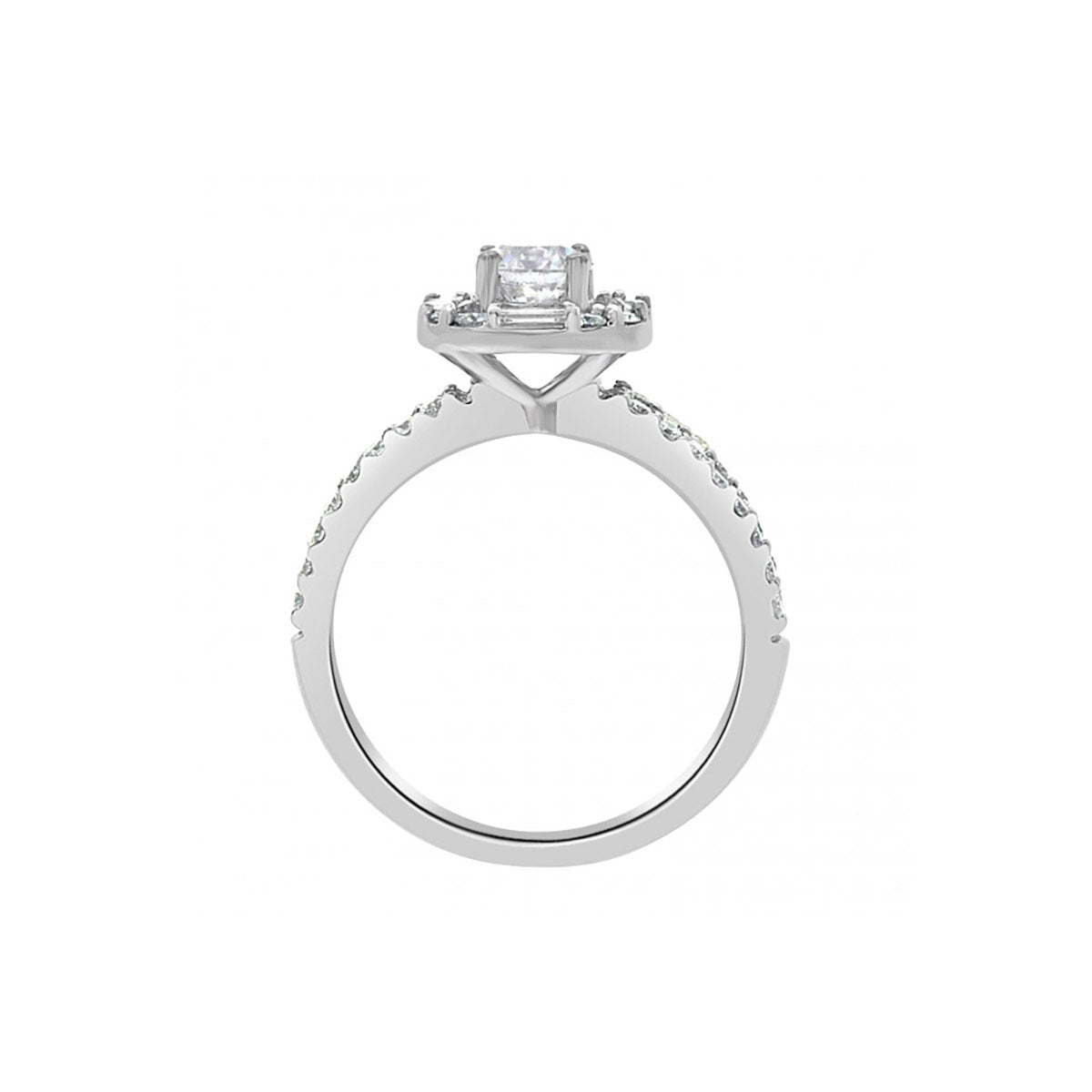 Baguette and Round Diamond Engagement Ring in white gold IN A UPRIGHT POSITION