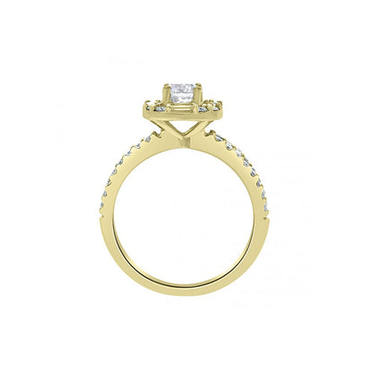 Baguette and Round Diamond Engagement Ring in yellow gold in an vertical position